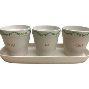 RARE VTG Rae Dunn Merry Joy Cheer Planter Trio Set Christmas Holiday Set